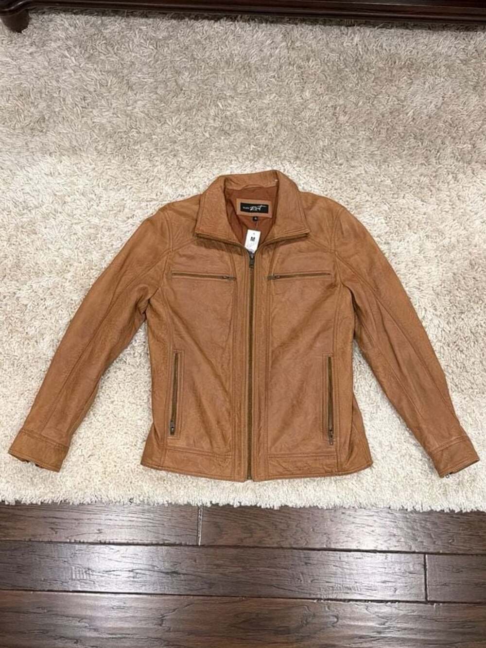 Black Rivet Men's Tan Genuine Leather Coffee Brown Moto Jacket Size Medium